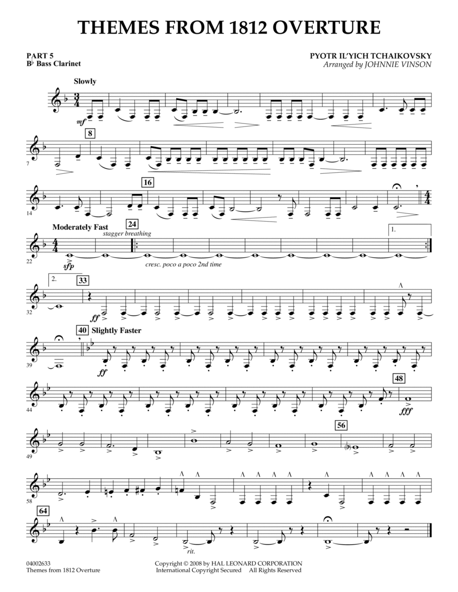 Themes from 1812 Overture - Pt.5 - Bb Bass Clarinet Concert Band scores gallery preview page 1