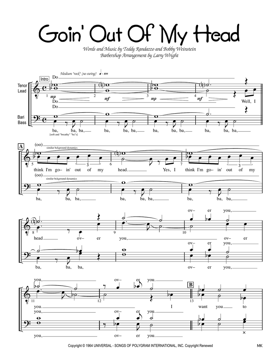Goin' Out Of My Head TTBB scores gallery preview page 1