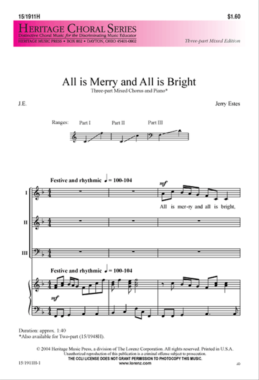 All is Merry and All is Bright 3-Part scores gallery preview page 1