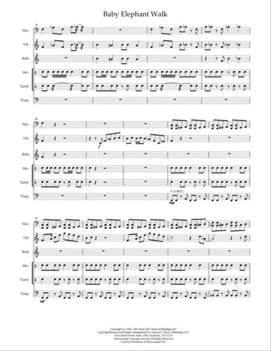 Baby Elephant Walk from the Paramount Picture HATARI! Percussion Ensemble scores gallery preview page 6