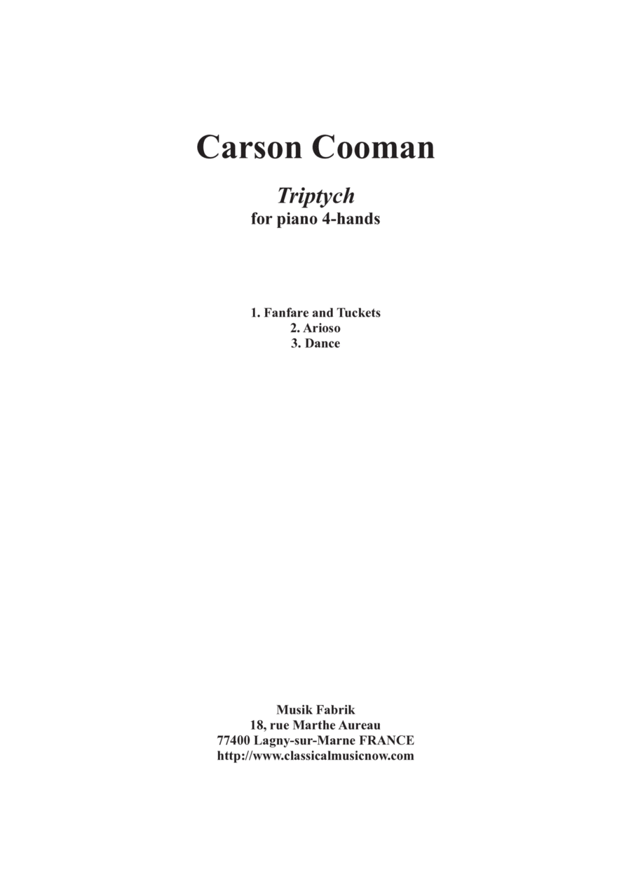 Carson Cooman: Triptych for piano 4-hands Piano Duet scores gallery preview page 1