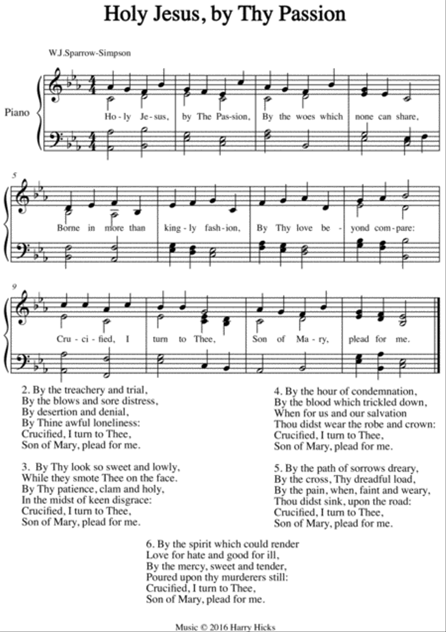 Holy Jesus, by Thy Passion. A new tune to a wonderful older hymn Unison Choir scores gallery preview page 1