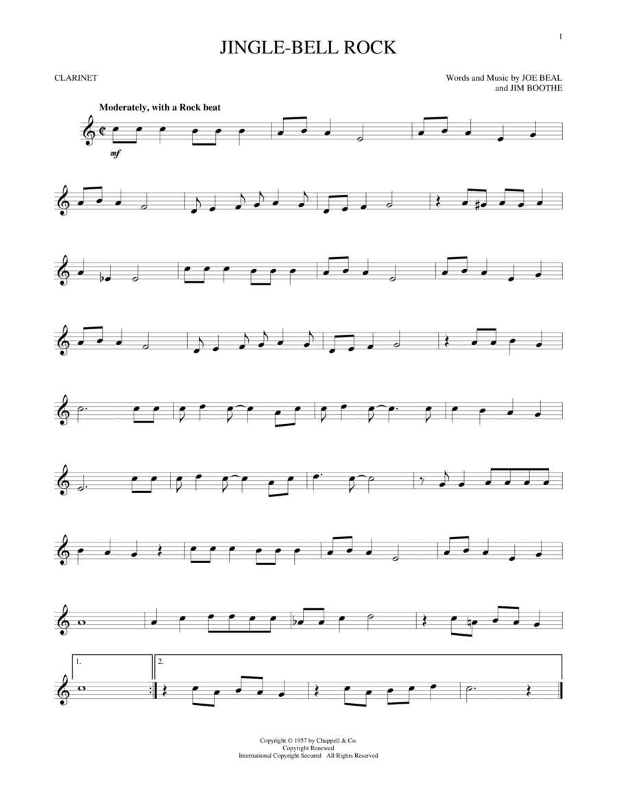 Jingle Bell Rock Clarinet Solo scores gallery preview page 1