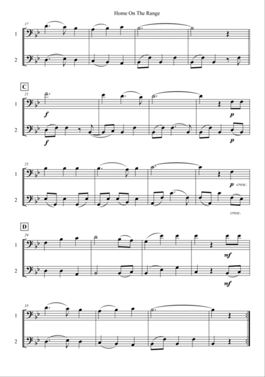 Home On The Range Trombone Duet scores gallery preview page 2