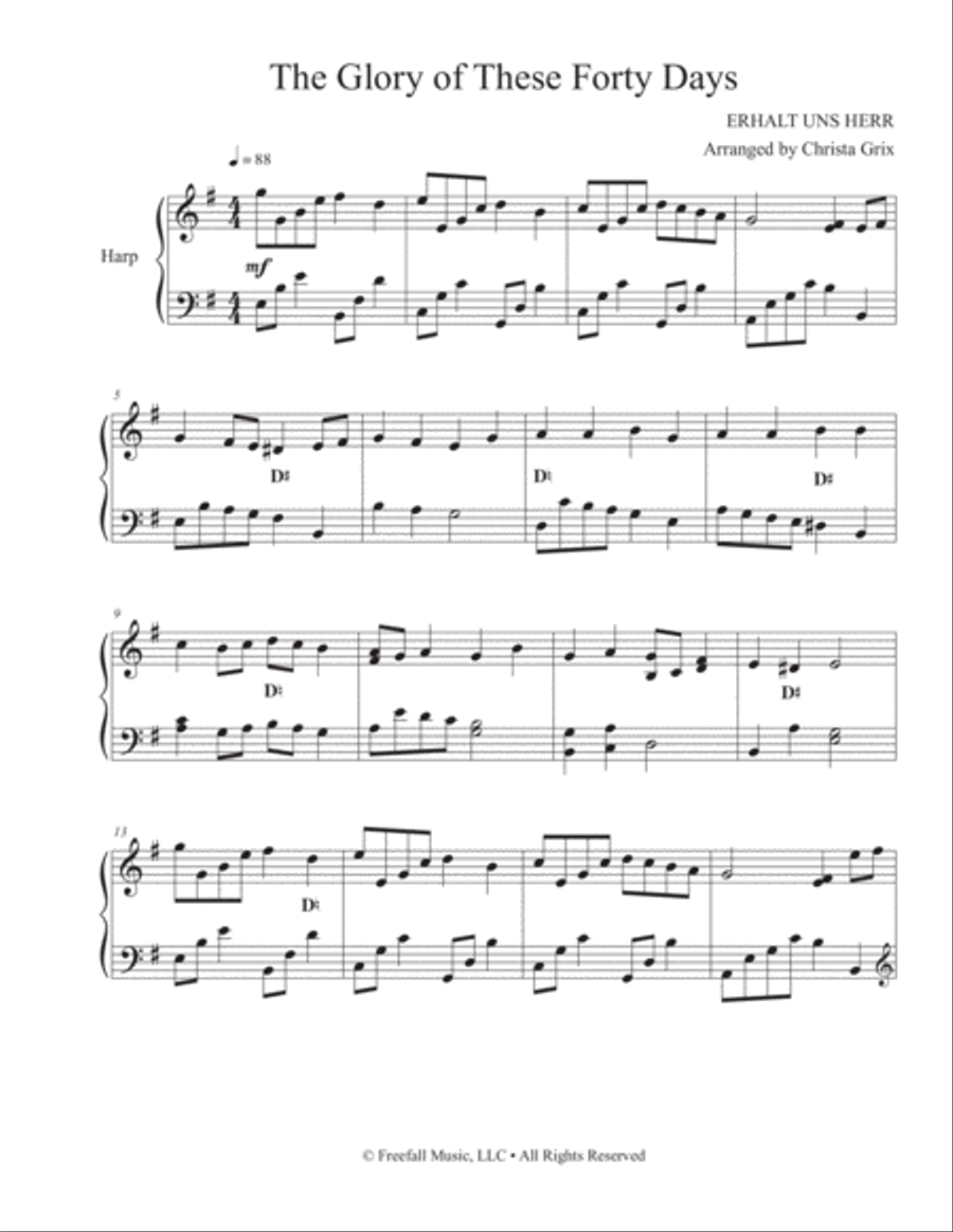 The Glory of These Forty Days Harp scores gallery preview page 3