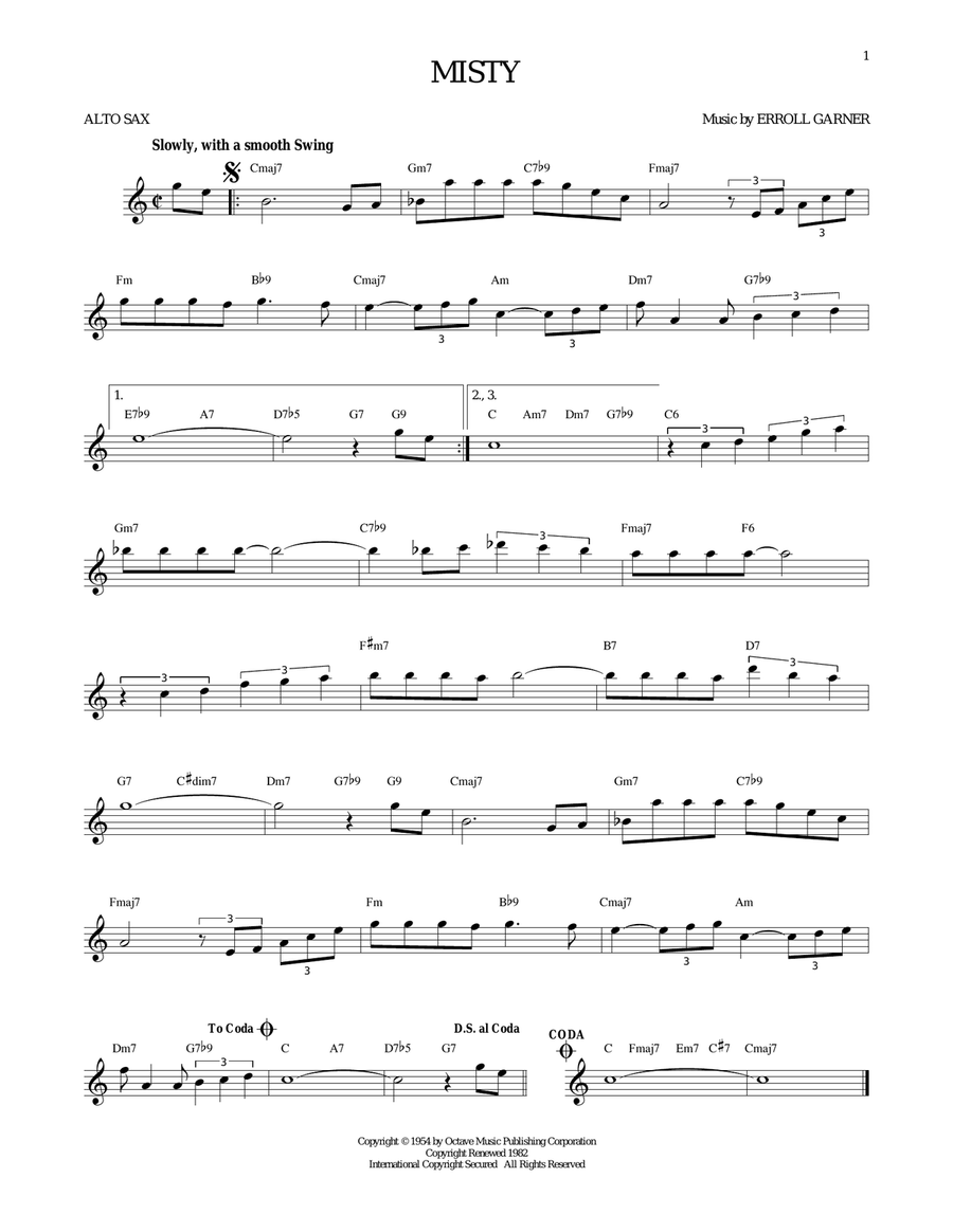 Misty Alto Saxophone scores gallery preview page 1