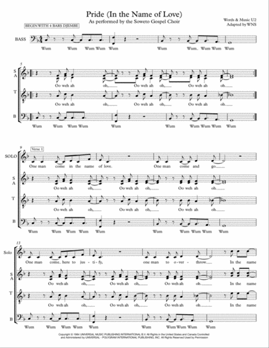 Pride (in The Name Of Love) 4-Part scores gallery preview page 1