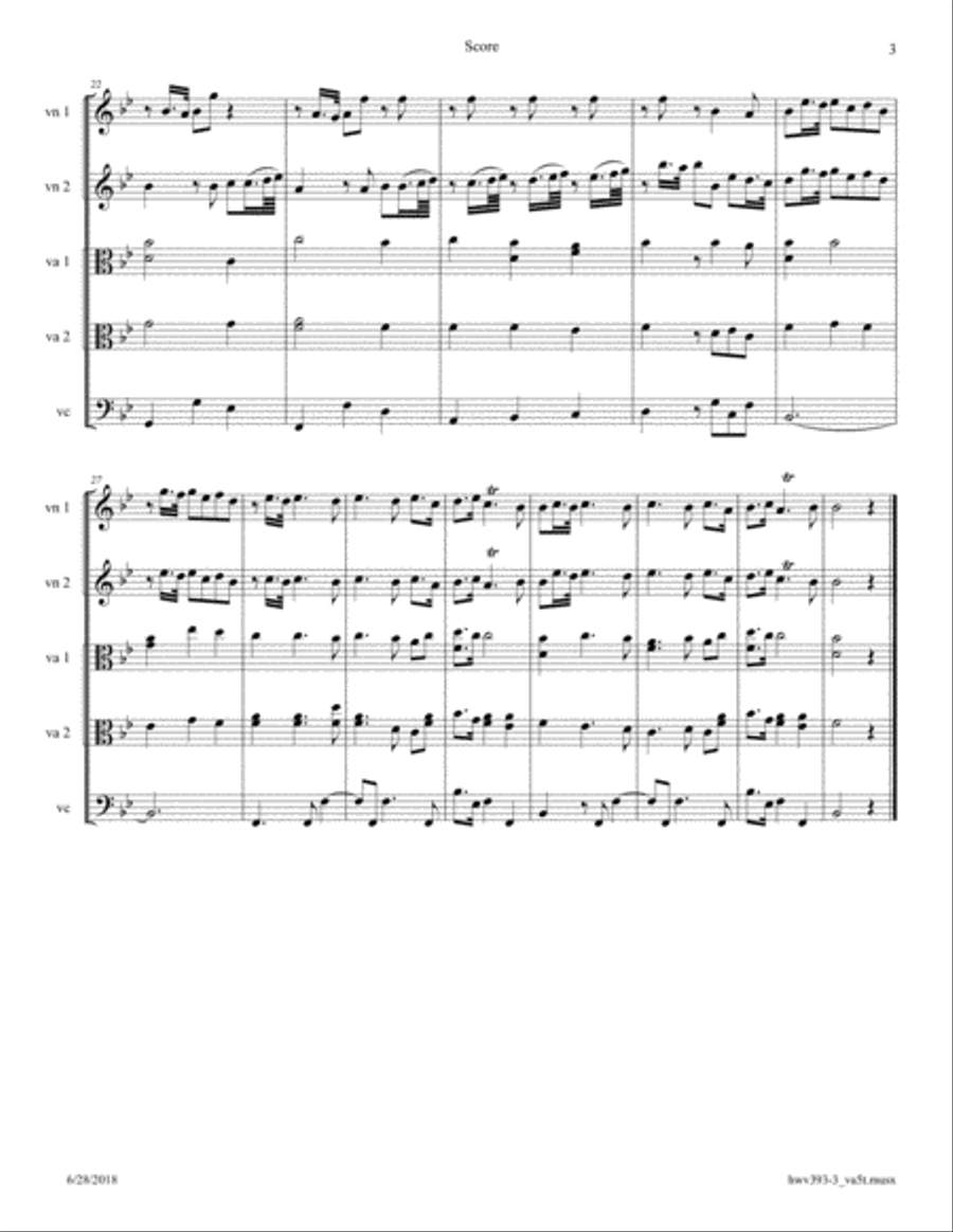 Handel: Triosonata in G Minor HWV 393 Movement 3 - Largo, arranged for String Quintet String Quintet scores gallery preview page 3