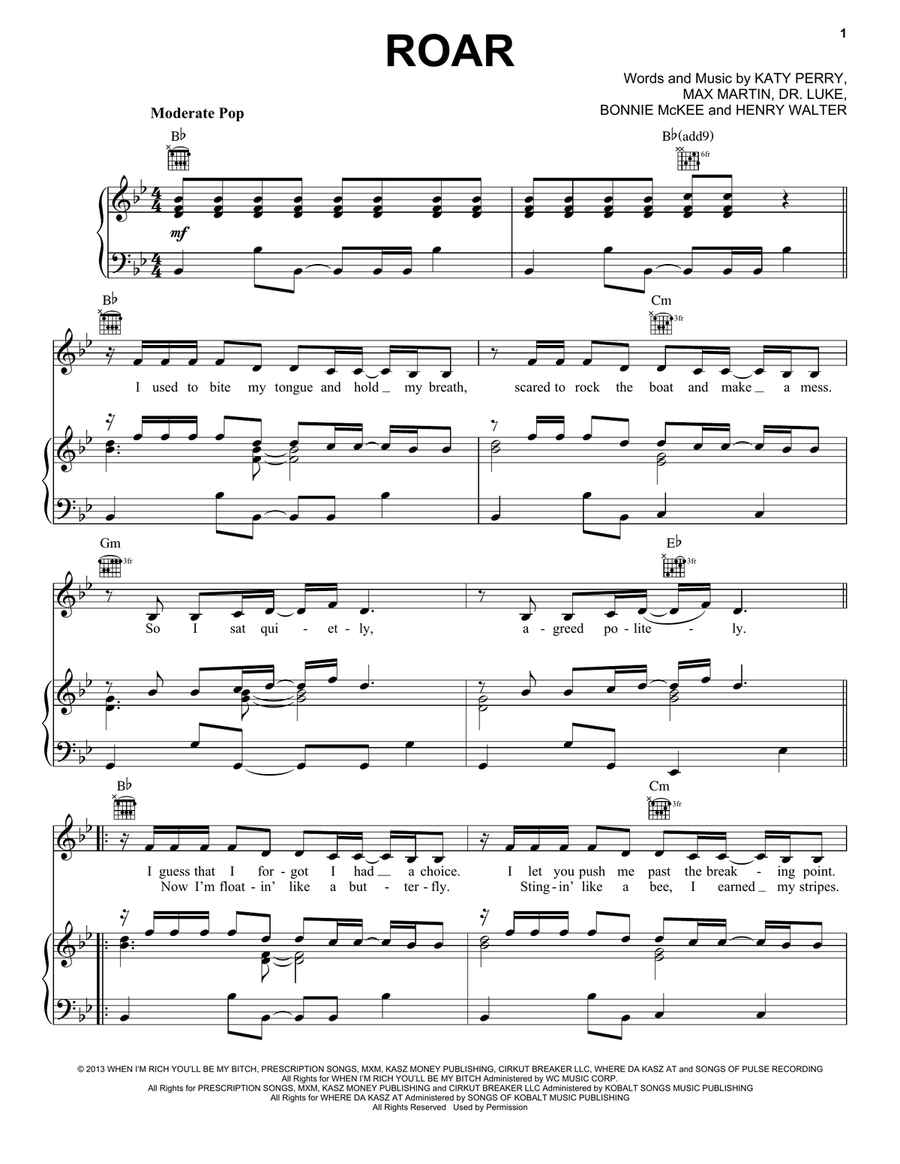 Roar Piano, Vocal, Guitar scores gallery preview page 1