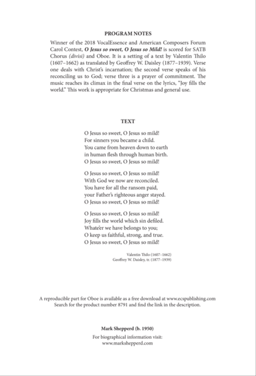O Jesus so sweet, O Jesus so mild! Divisi scores gallery preview page 1