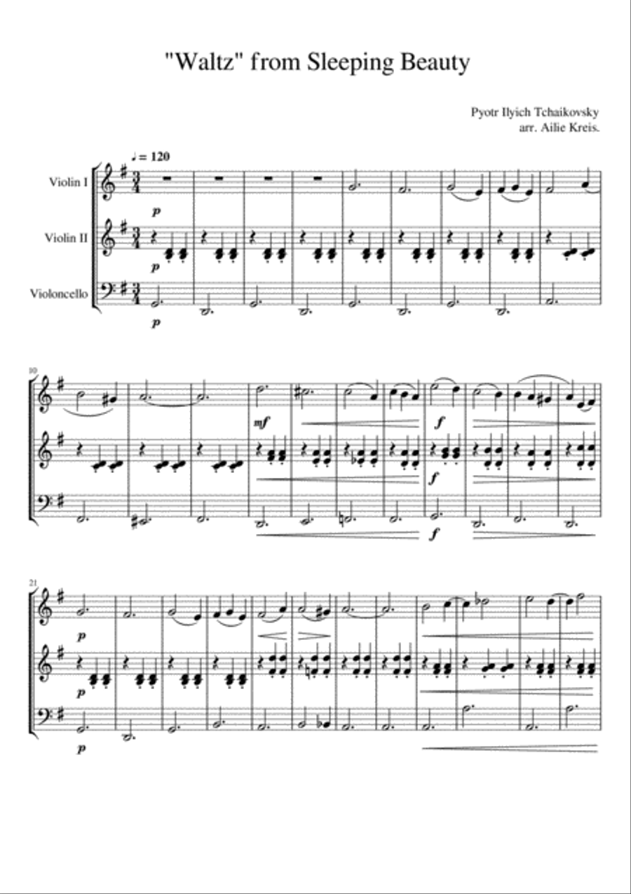 Waltz from Sleeping Beauty 2Vn1Vc String Trio scores gallery preview page 1