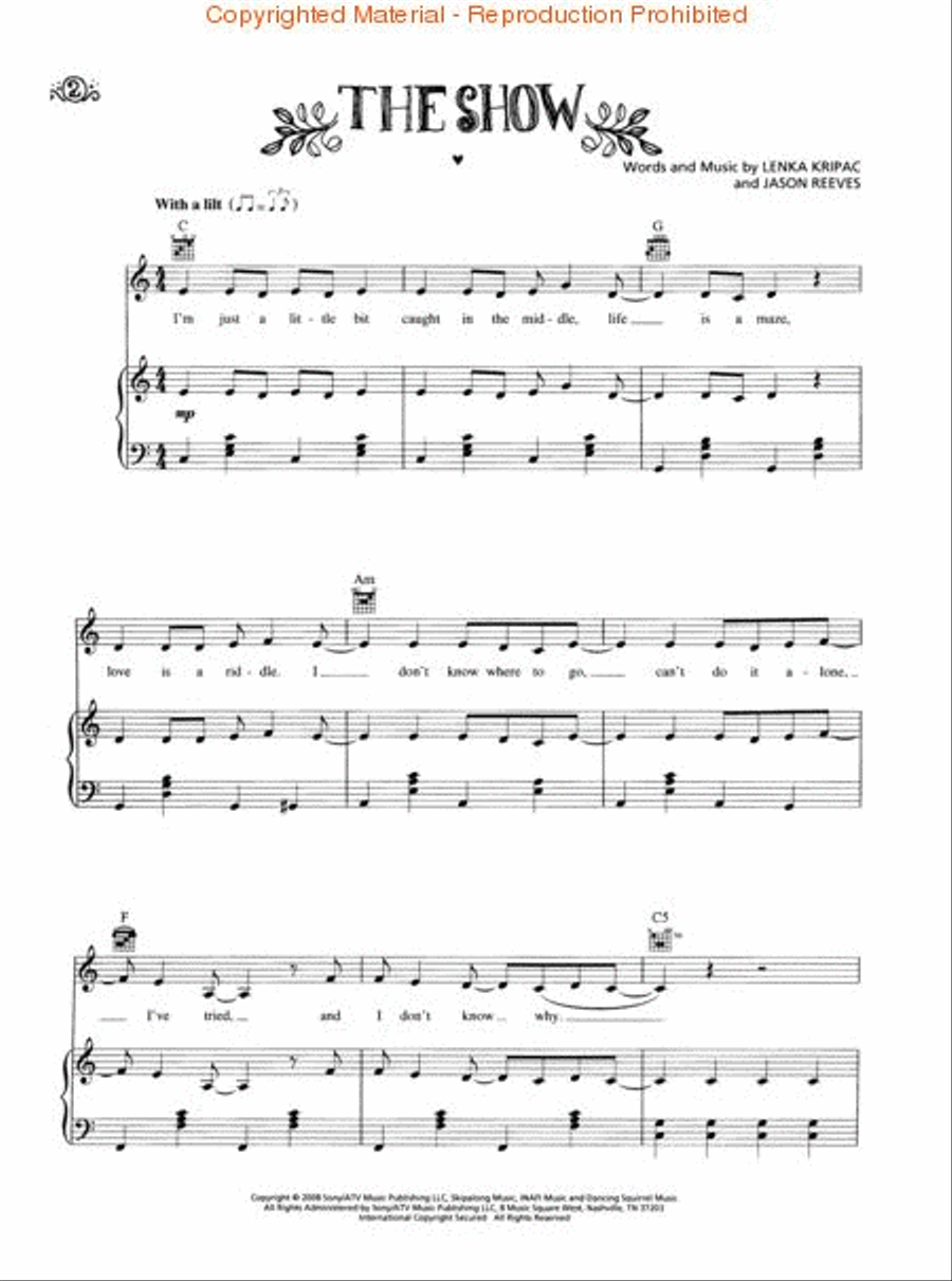 The Show The Show Piano, Vocal, Guitar scores gallery preview page 2