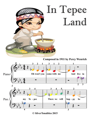 In Tepee Land Beginner Piano Sheet Music with Colored Notes