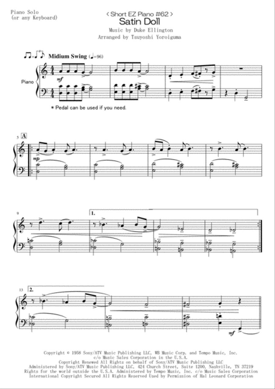 Satin Doll Easy Piano scores gallery preview page 1
