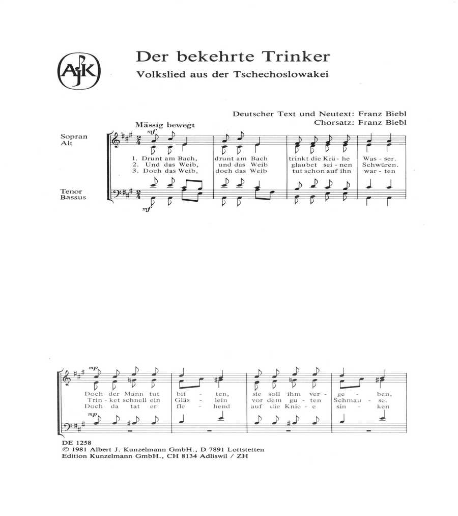 Der bekehrte Trinker (The converted drunkard) Mixed Choir scores gallery preview page 1