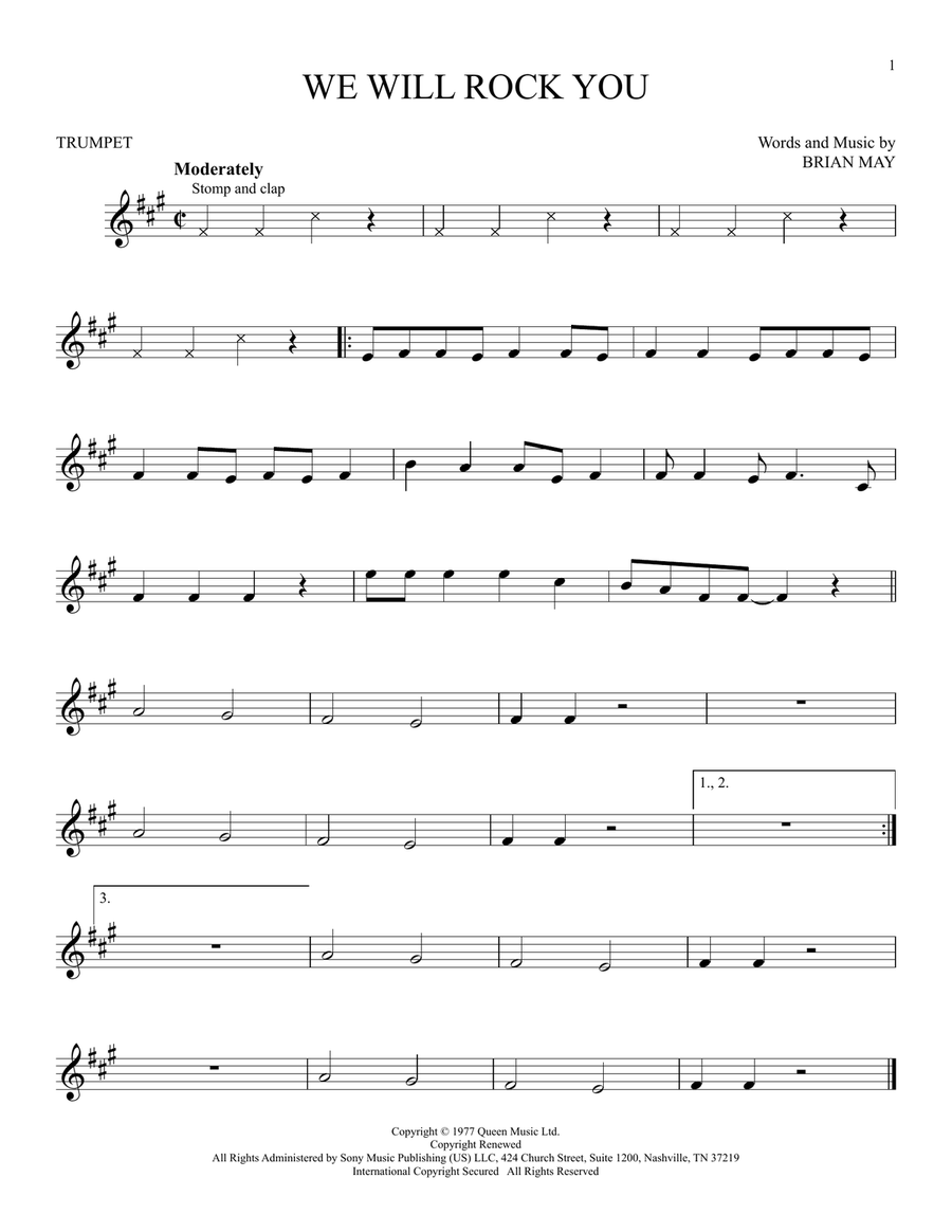 We Will Rock You Trumpet Solo scores gallery preview page 1