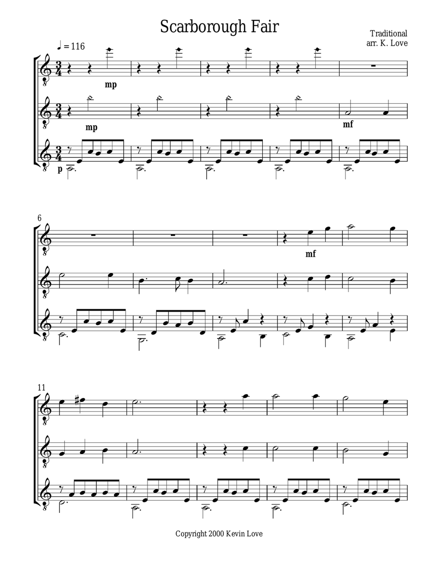 Scarborough Fair (Guitar Trio) - Score and Parts Guitar Ensemble scores gallery preview page 1
