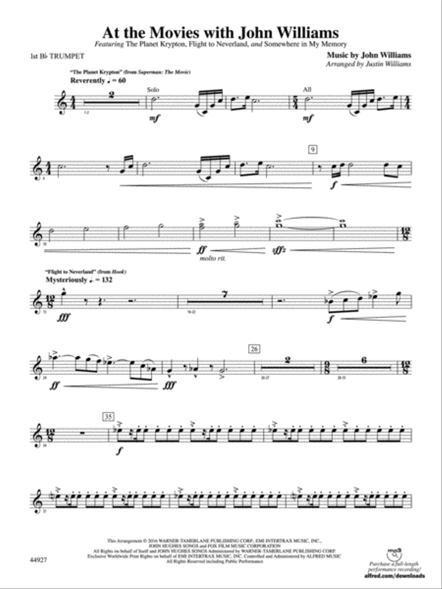 At the Movies with John Williams: 1st B-flat Trumpet Concert Band scores gallery preview page 1
