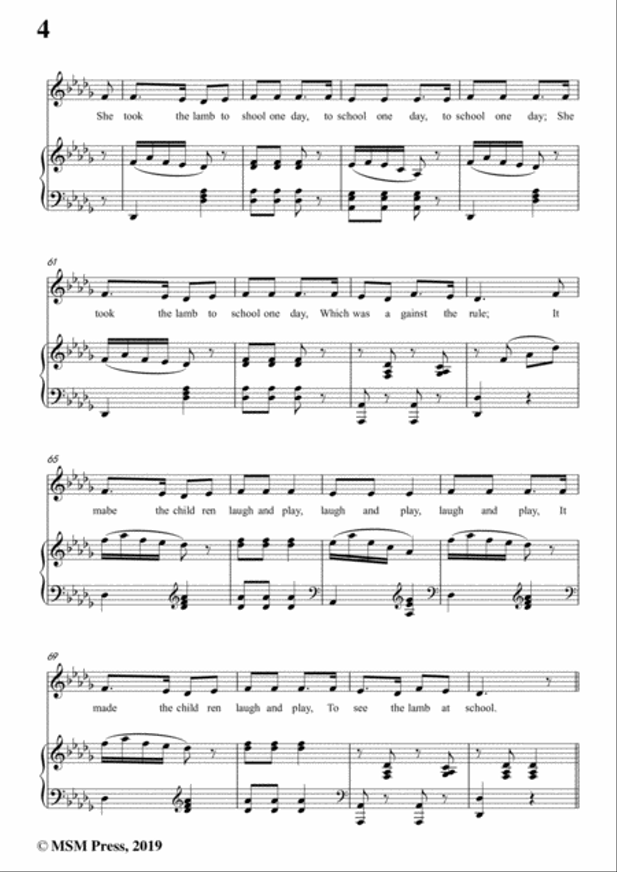 J. Hanold Kendall-Mary Had A Little Lamb,in D flat Major,for Voice&Piano Voice scores gallery preview page 6