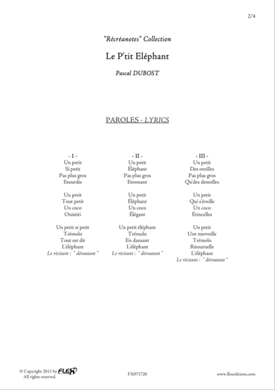 Le P'tit Elephant Le P'tit Elephant Children's Choir scores gallery preview page 2