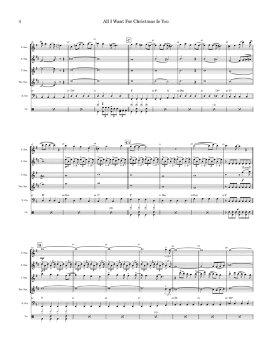 All I Want For Christmas Is You Saxophone Quartet scores gallery preview page 4
