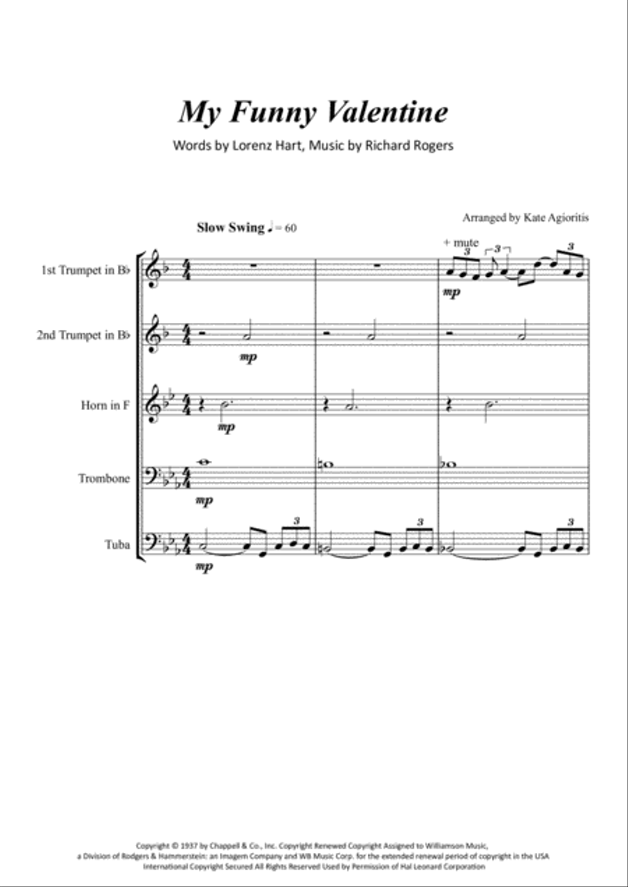 My Funny Valentine Brass Quintet scores gallery preview page 2