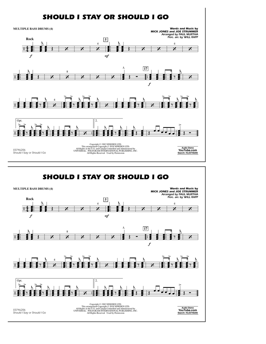 Should I Stay Or Should I Go - Multiple Bass Drums Marching Band scores gallery preview page 1
