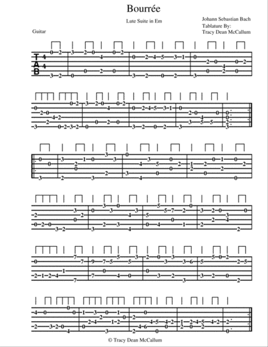 Bourree Lute Suite in Em For Classical Guitar Tablature Lute scores gallery preview page 1