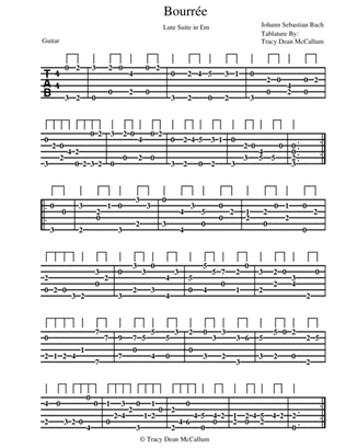 Book cover for Bourree Lute Suite in Em For Classical Guitar Tablature
