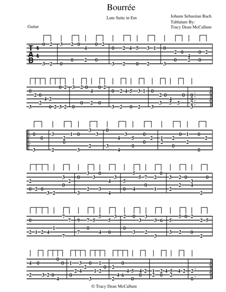 Bourree Lute Suite in Em For Classical Guitar Tablature image number null
