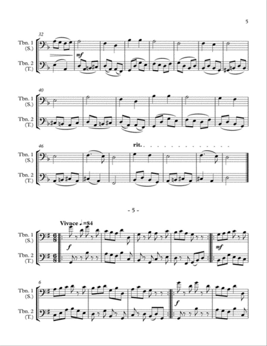 10 Little Duets for Teacher and Student (2 Trombones) Trombone Duet scores gallery preview page 5