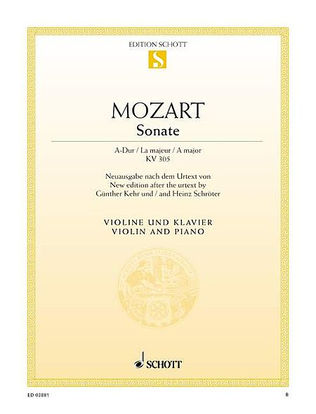 Book cover for Sonata in A Major, KV 305
