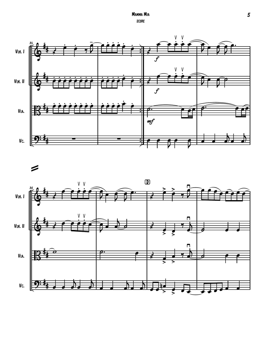 Mamma Mia String Quartet scores gallery preview page 6