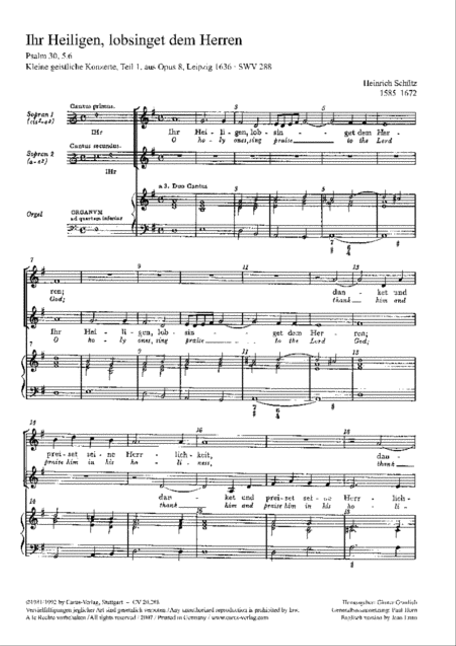 O holy ones, sing praise to the lord god (Ihr Heiligen, lobsinget) SA scores gallery preview page 1