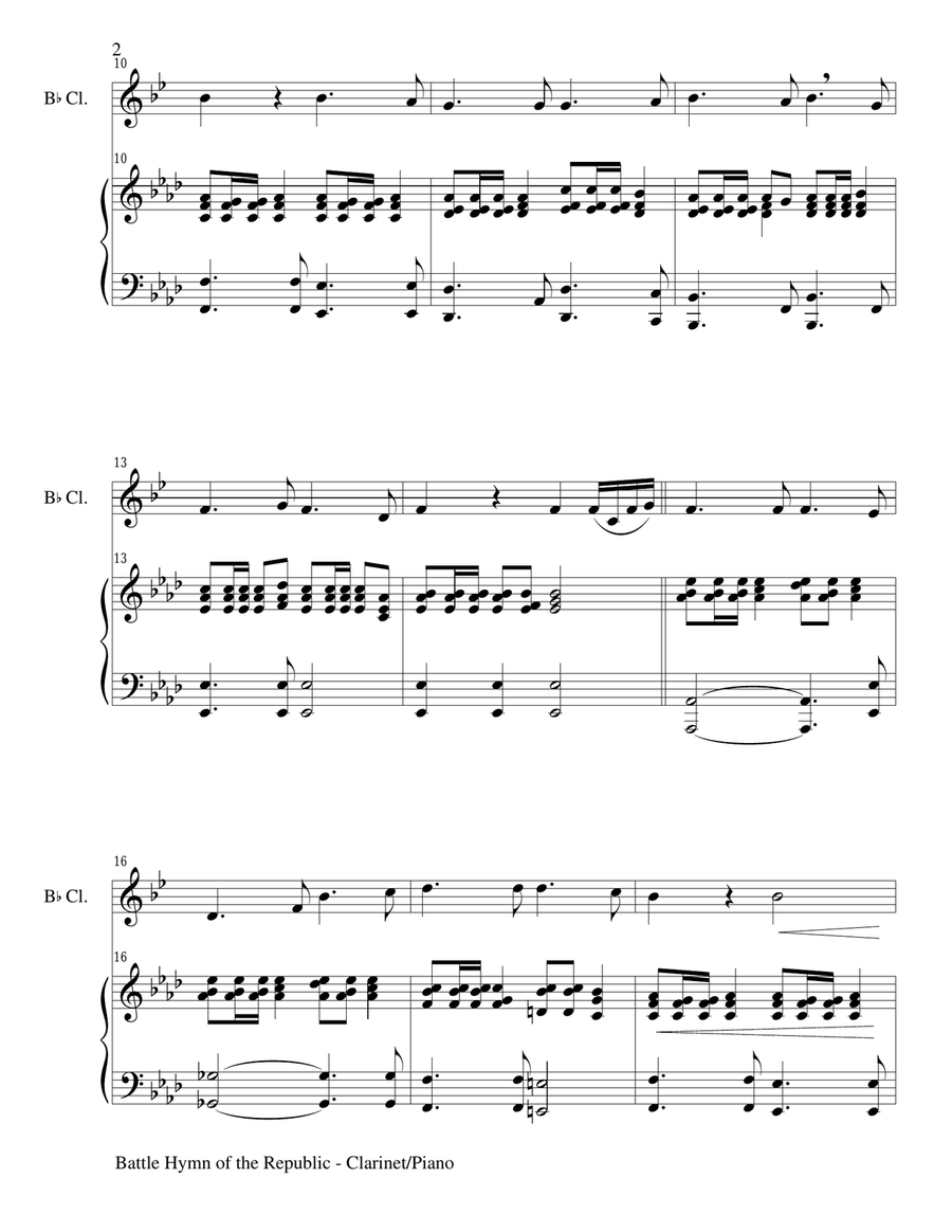 BATTLE HYMN OF THE REPUBLIC (Duet – Bb Clarinet and Piano/Score and Parts) Woodwind Duet scores gallery preview page 2
