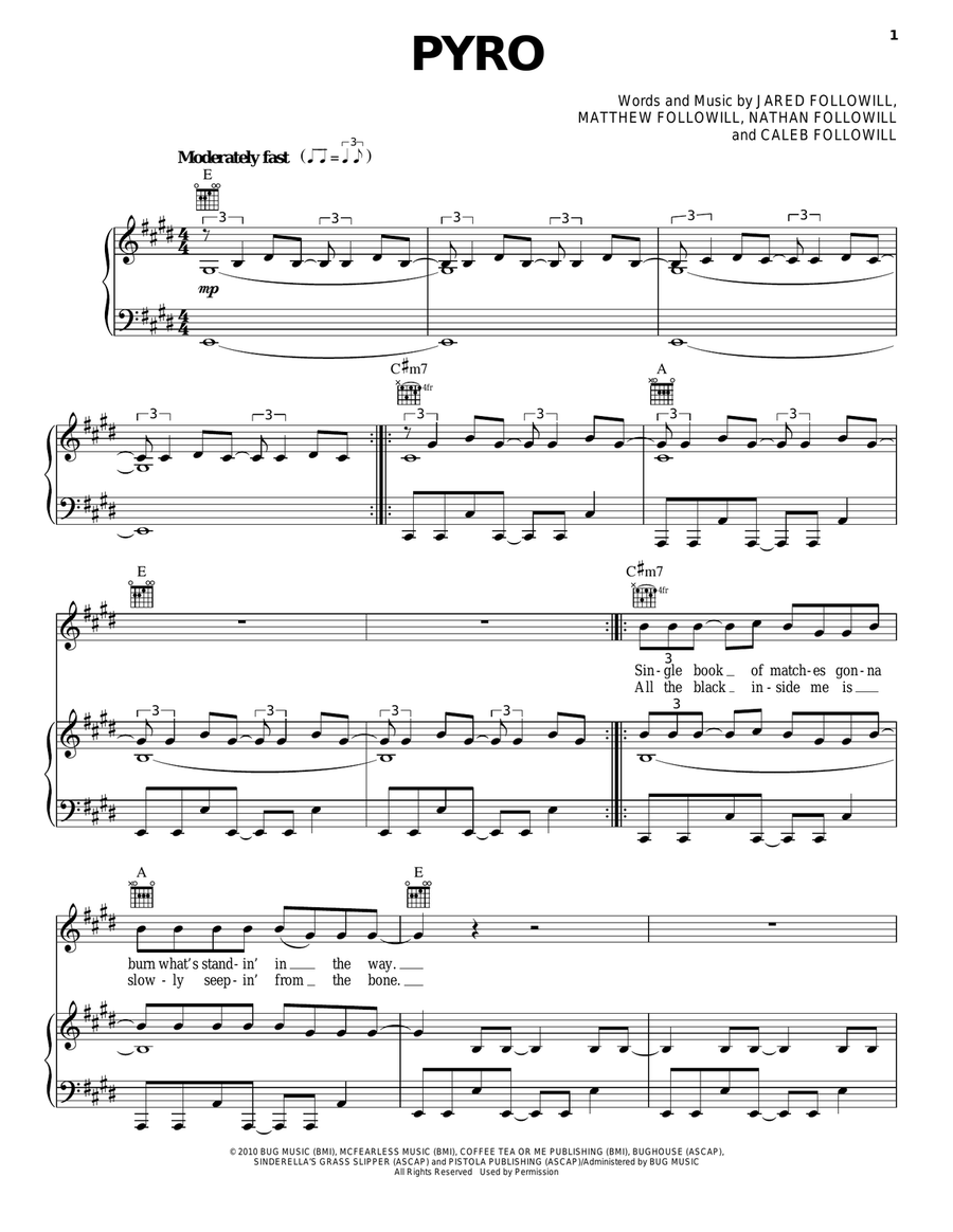 Pyro Pyro Piano, Vocal, Guitar scores gallery preview page 1
