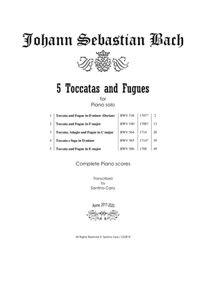 Book cover for Bach - Five Toccatas and Fugues for Piano - Complete scores