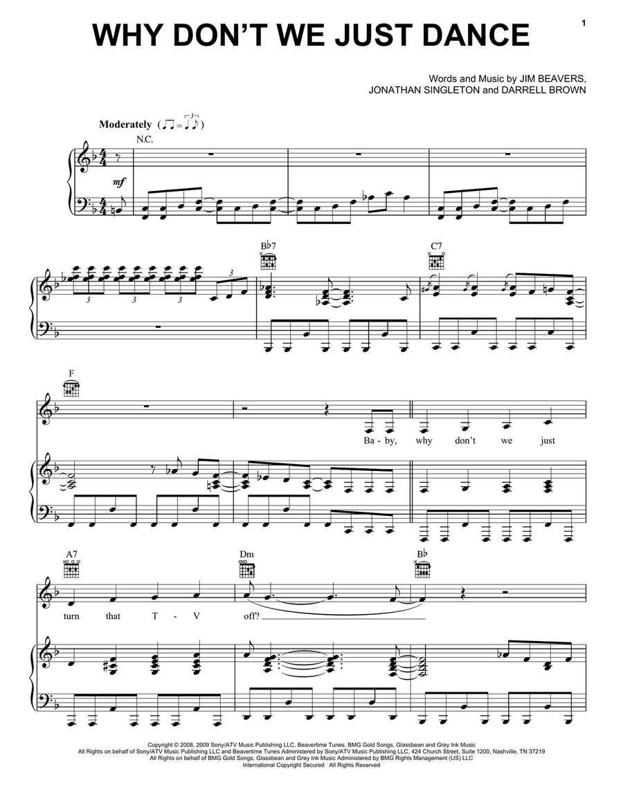Why Don't We Just Dance Piano, Vocal, Guitar scores gallery preview page 1