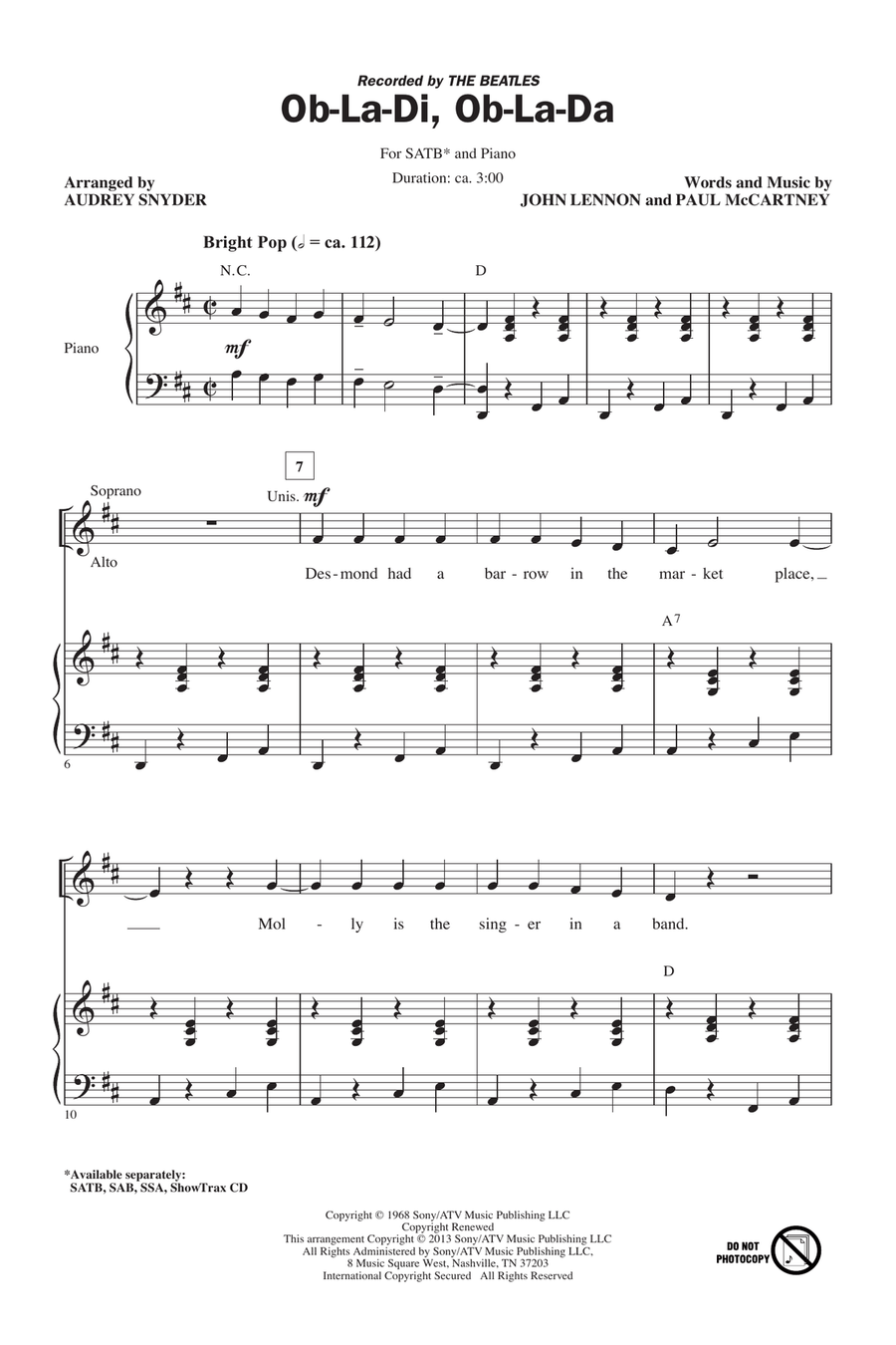 Ob-La-Di, Ob-La-Da Ob-La-Di, Ob-La-Da 4-Part scores gallery preview page 1