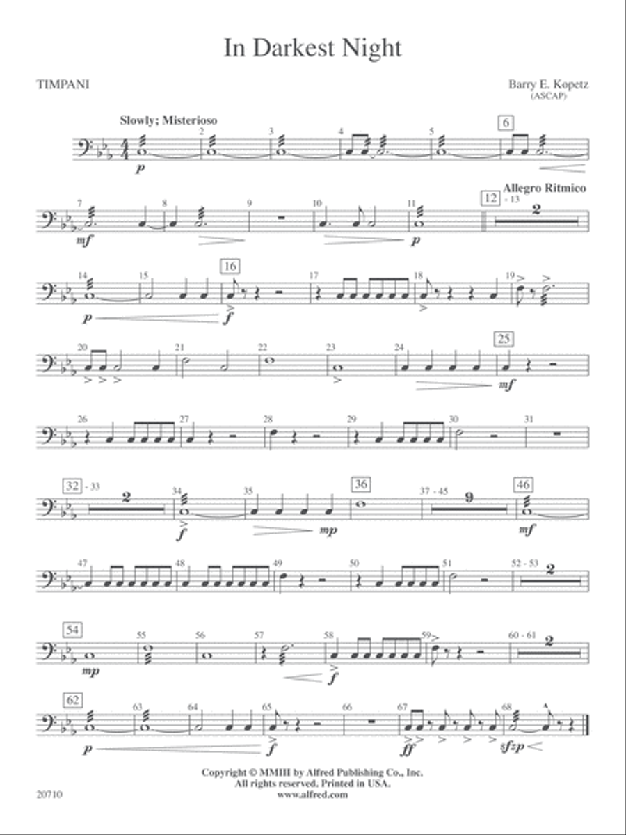 In Darkest Night: Timpani Concert Band scores gallery preview page 1