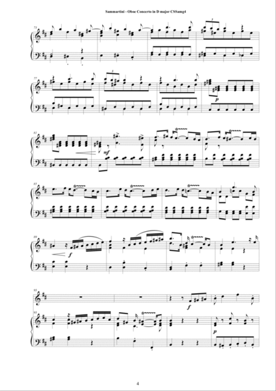 Sammartini - Concerto in D major CSSamg4 for Oboe and Cembalo or Piano Oboe scores gallery preview page 4