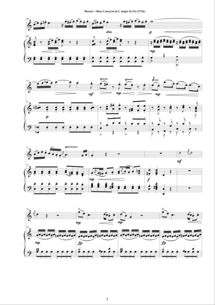 Mozart - Oboe Concerto in C major K.314(271k) for Oboe and Piano Piano scores gallery preview page 5