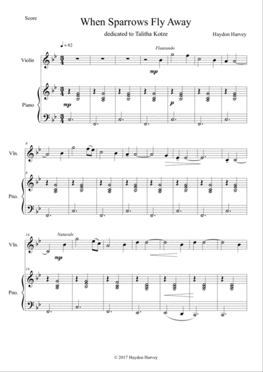 When Sparrows Fly Away Violin Solo scores gallery preview page 1