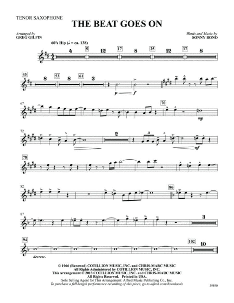 The Beat Goes On: B-flat Tenor Saxophone Tenor Saxophone scores gallery preview page 1