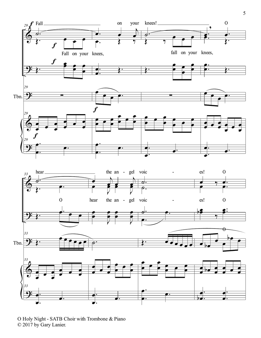 O HOLY NIGHT (SATB Choir with Trombone & Piano - Score & Parts included) 4-Part scores gallery preview page 6
