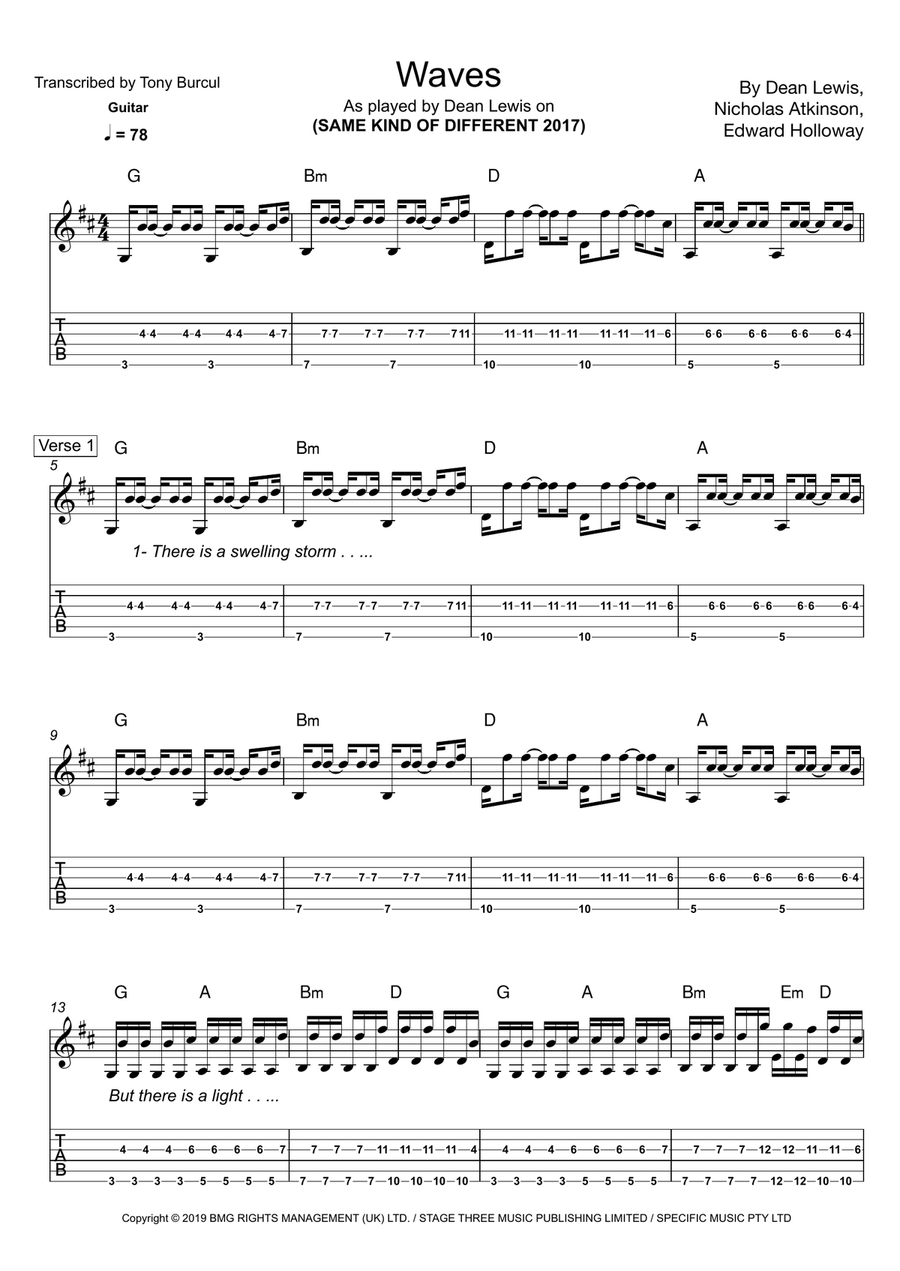 Waves Guitar Tablature scores gallery preview page 1