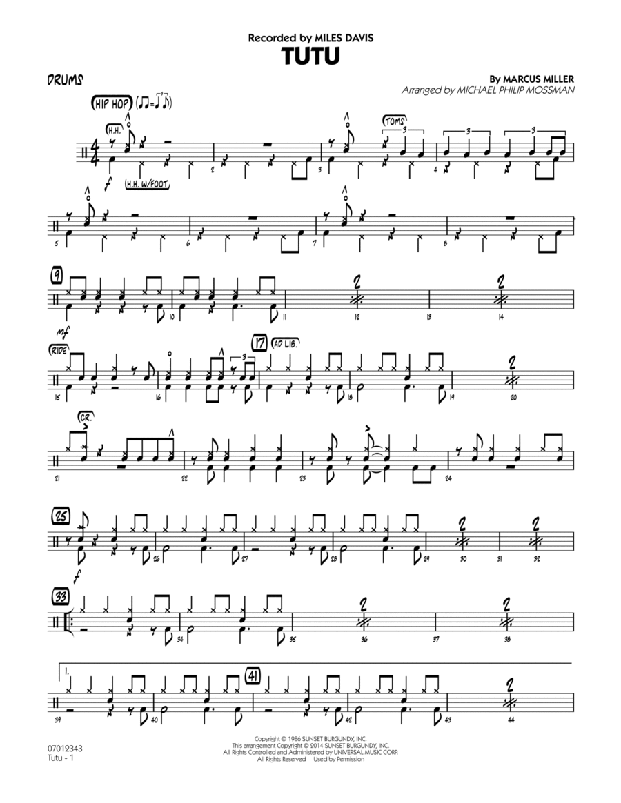 Tutu - Drums Tutu - Drums Jazz Ensemble scores gallery preview page 1