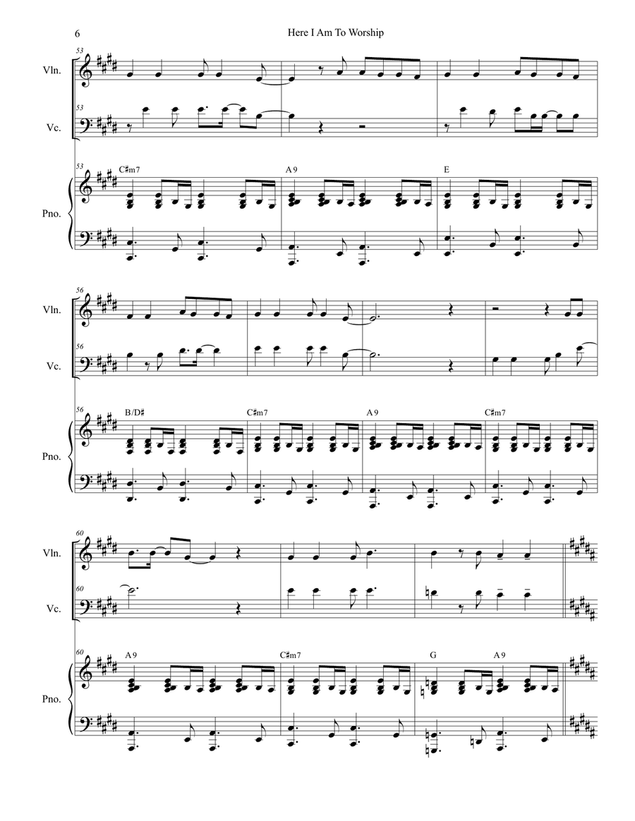 Here I Am To Worship Piano Trio scores gallery preview page 6