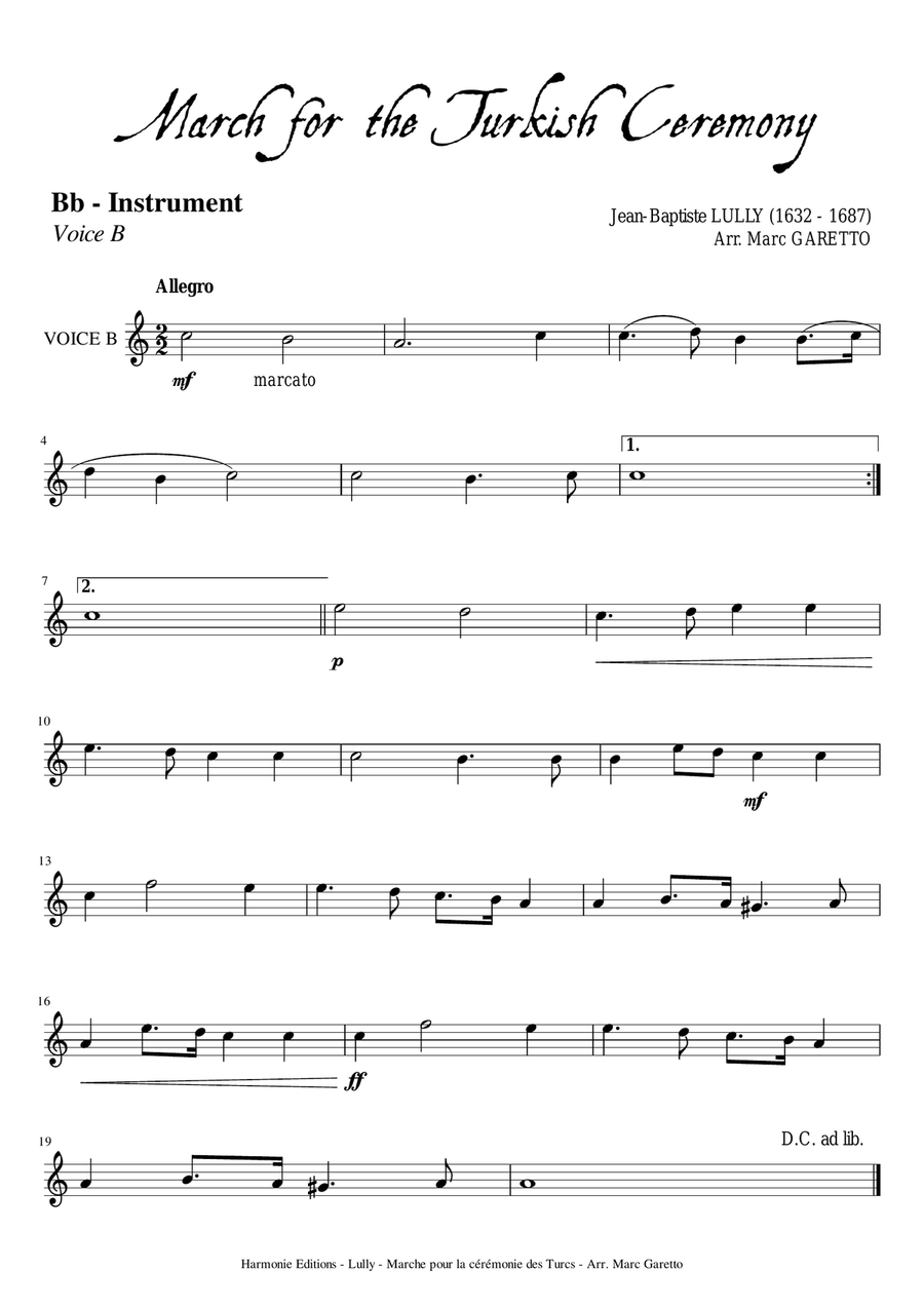 March for the Turkish Ceremony - LULLY - for small orchestra - 5 VOICES -28 PARTS ! (for all instrum String Quartet scores gallery preview page 6