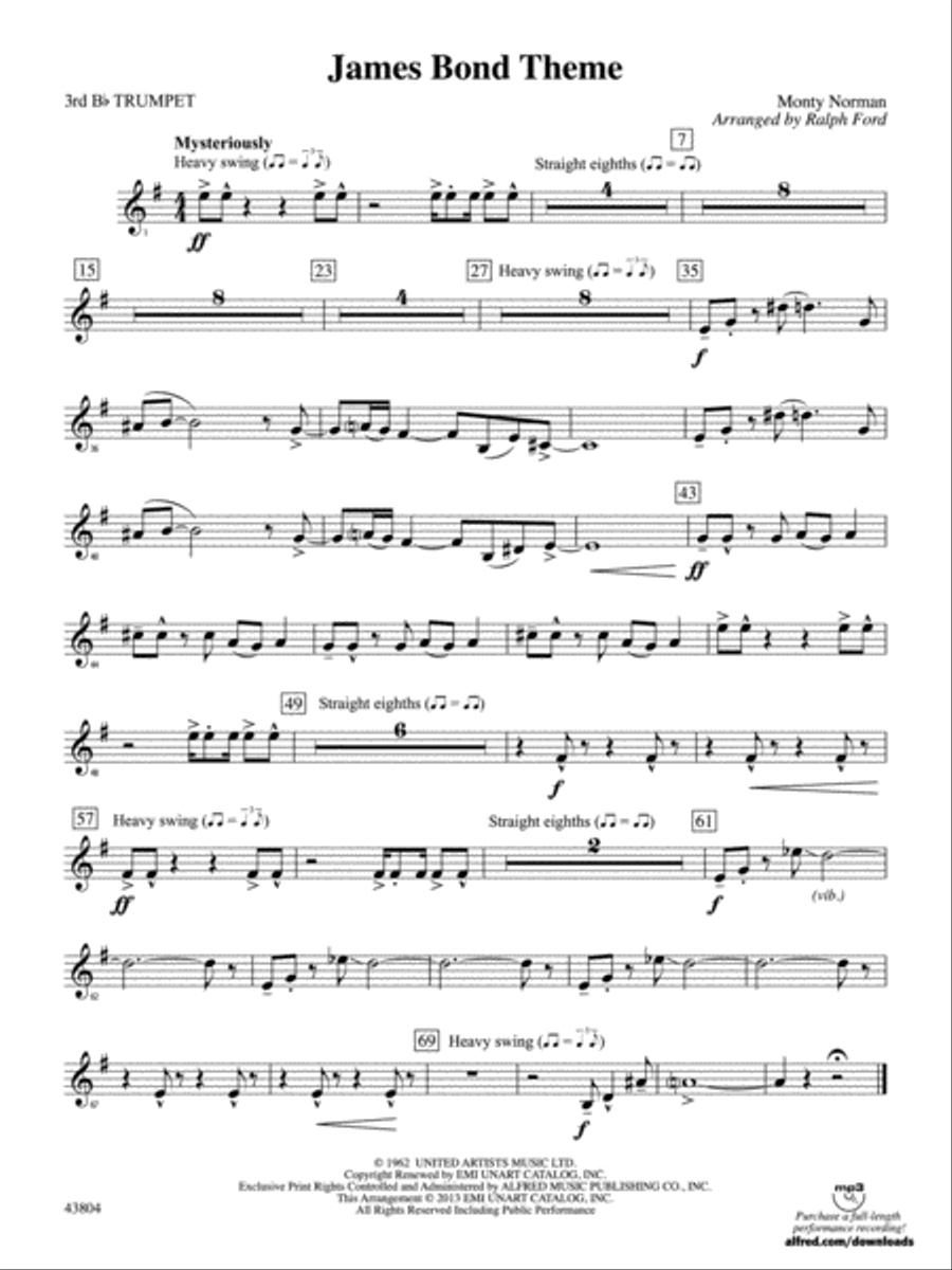 James Bond Theme: 3rd B-flat Trumpet Full Orchestra scores gallery preview page 1